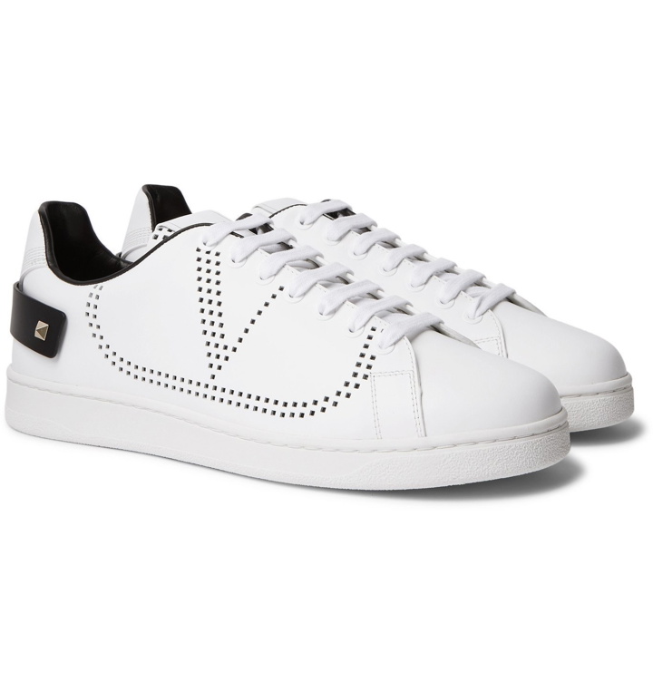 Photo: Valentino - Valentino Garavani Backnet Perforated Leather Sneakers - White