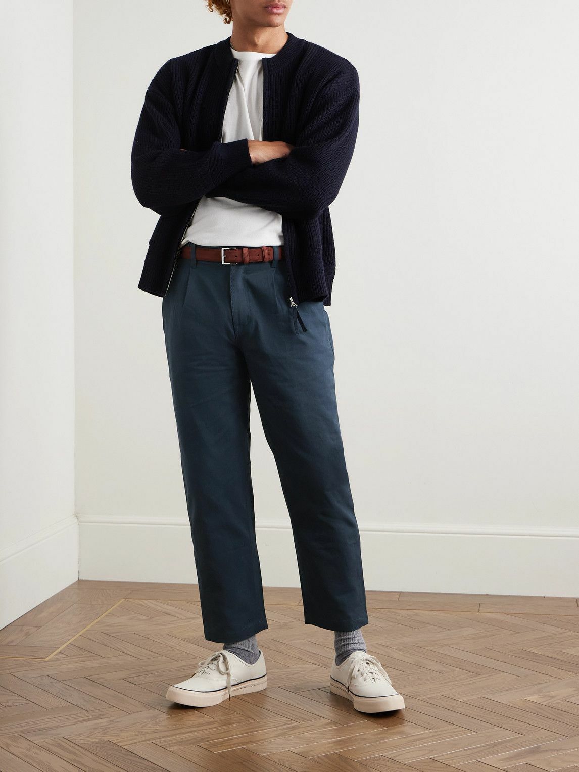 FrizmWORKS - Haworth Tapered Cropped Pleated Cotton-Twill Trousers - Blue