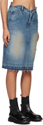 We11done Blue Heart Denim Midi Skirt