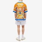 Casablanca Men's Escalier Infini Short Sleeve Silk Shirt in Orange/Blue