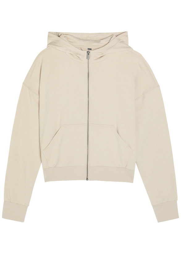 Photo: Vuori Halo Modern Hooded Jersey Sweatshirt Ecru