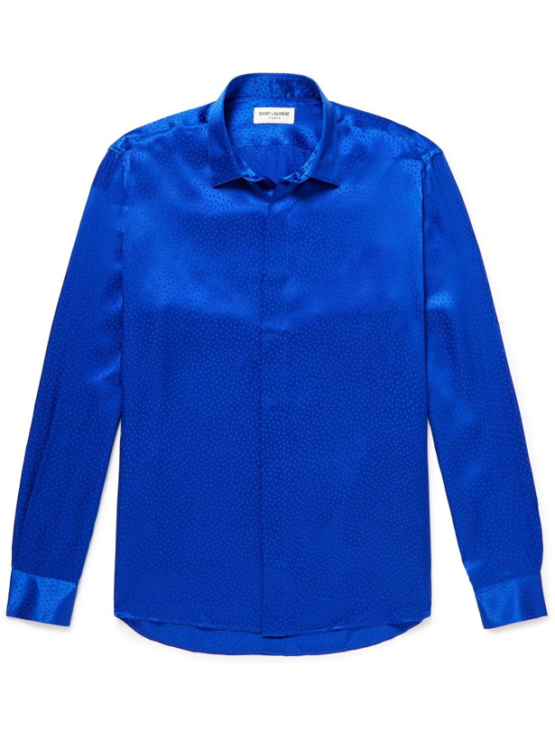 Photo: SAINT LAURENT - Polka-Dot Silk-Jacquard Shirt - Blue