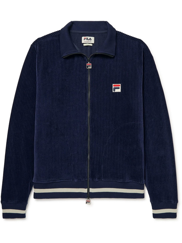 Photo: Oliver Spencer - Fila Hayward Striped Ribbed Cotton-Blend Chenille Jacket - Blue