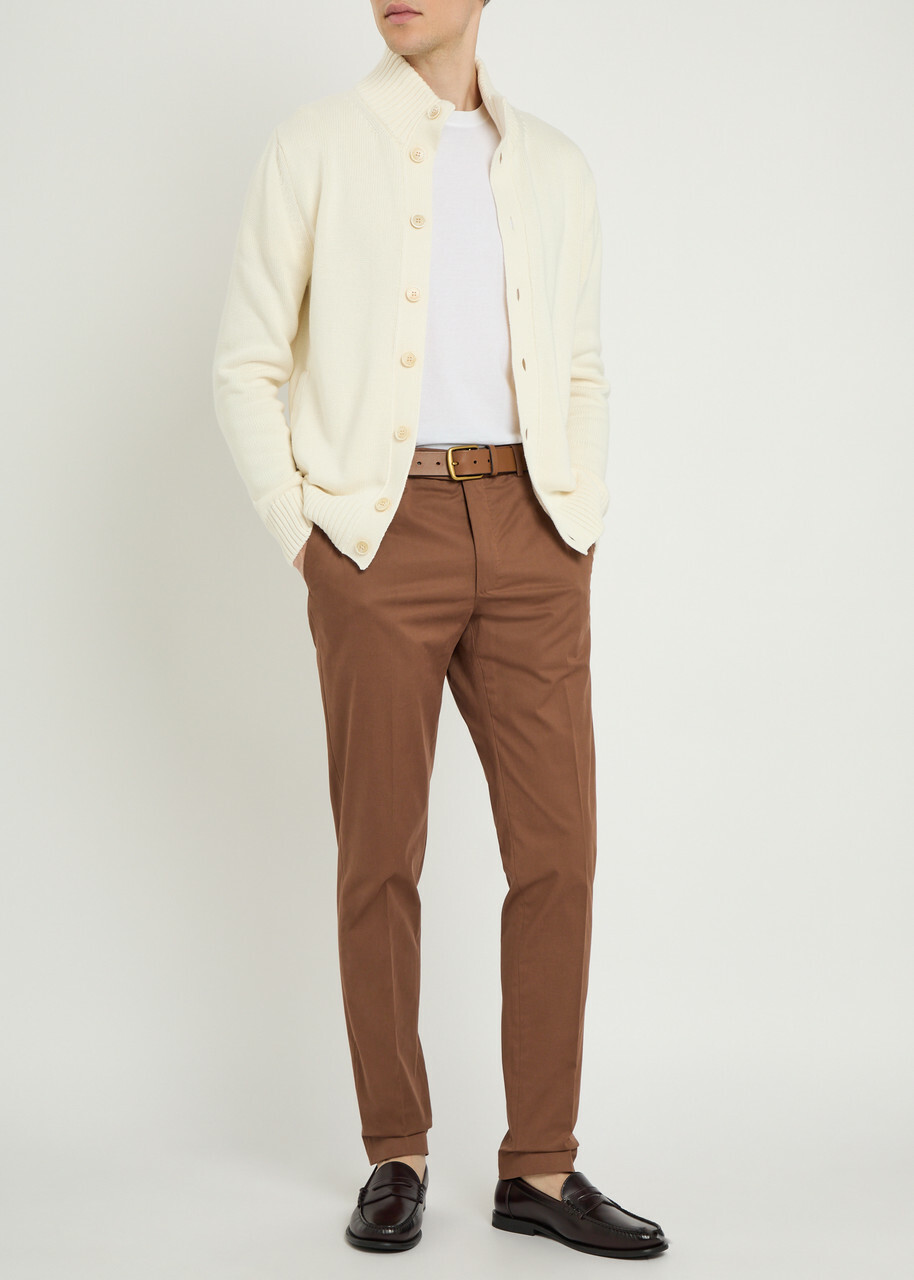 Slowear Tapered-leg Stretch-cotton Trousers Brown