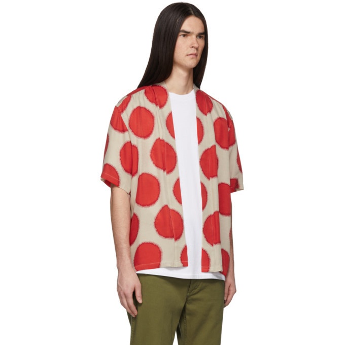 Sasquatchfabrix. Beige and Red Sun Dots Haori Shirt Sasquatchfabrix