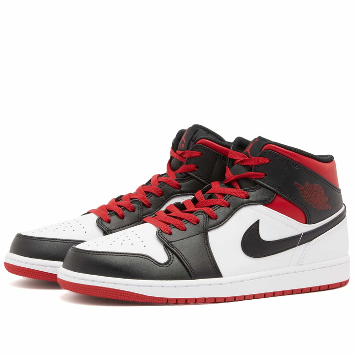 Photo: Air Jordan Men's 1 Mid Sneakers in White/Gym Red/Black