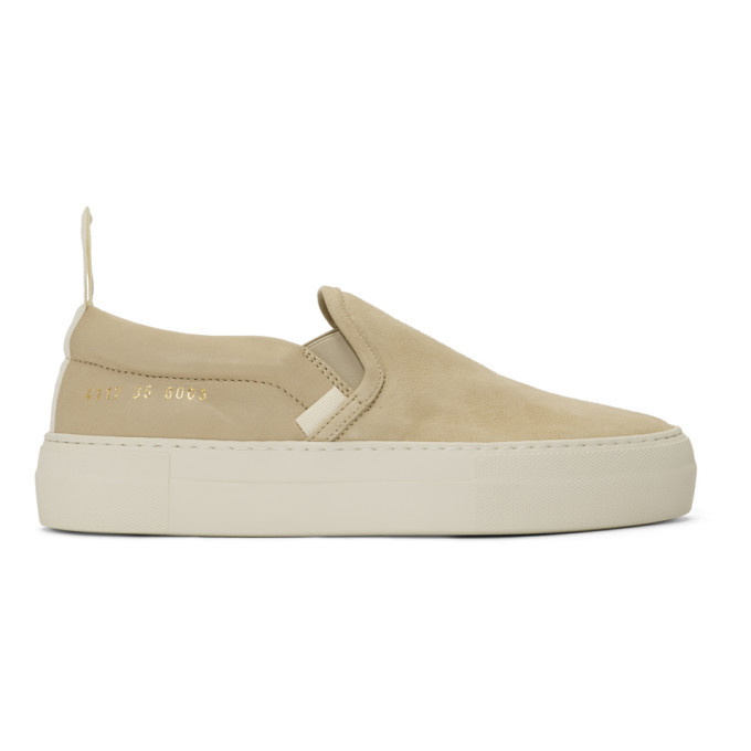Photo: Woman by Common Projects Beige Leather and Suede Slip-On Sneakers