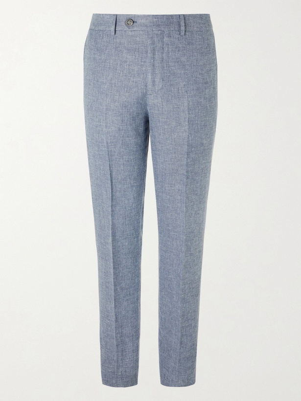 Photo: BRUNELLO CUCINELLI - Mélange Linen, Wool and Silk-Blend Trousers - Blue