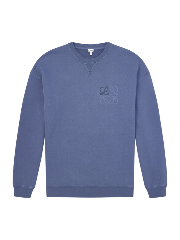 Photo: LOEWE - Logo-Embroidered Printed Cotton-Jersey Sweatshirt - Blue