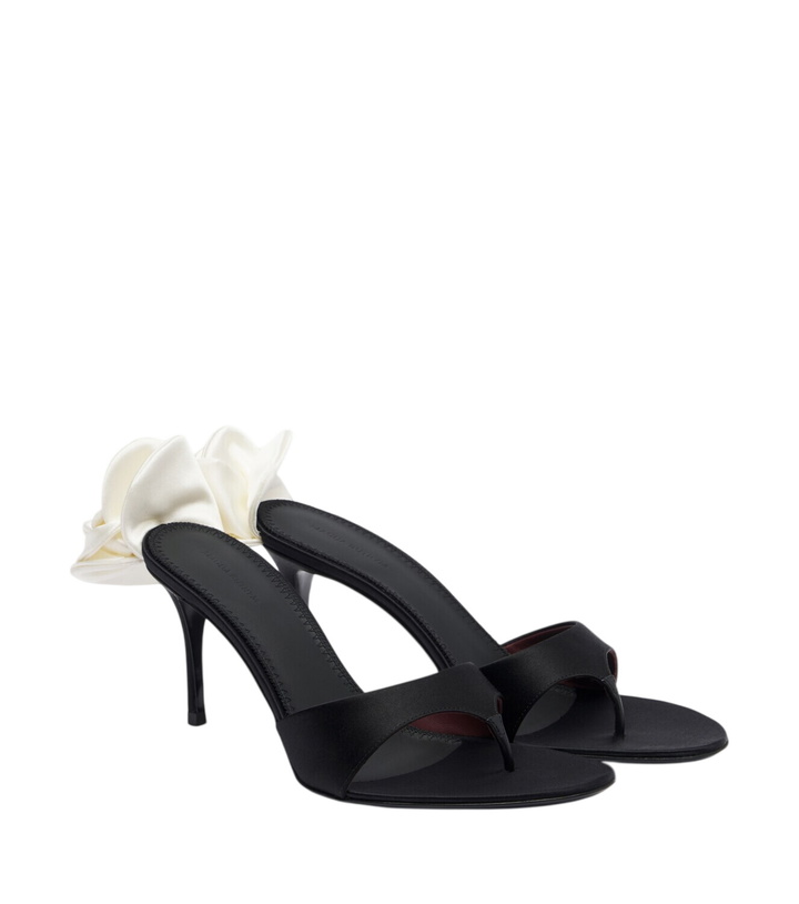 Photo: Magda Butrym Floral-appliqué satin thong sandals