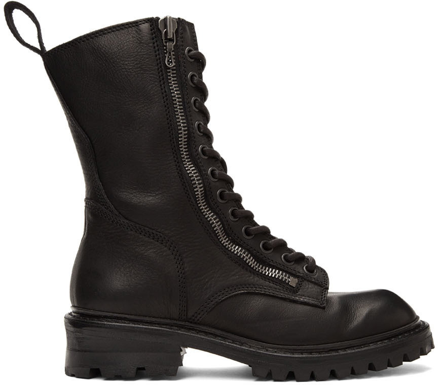 Julius Black Leather Combat Boots Julius