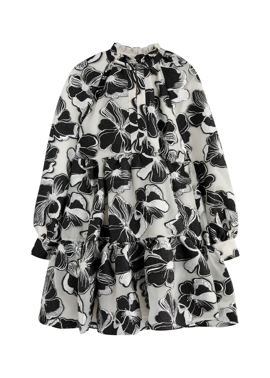 Stine Goya Floral-jacquard Organza Mini Dress Black And White
