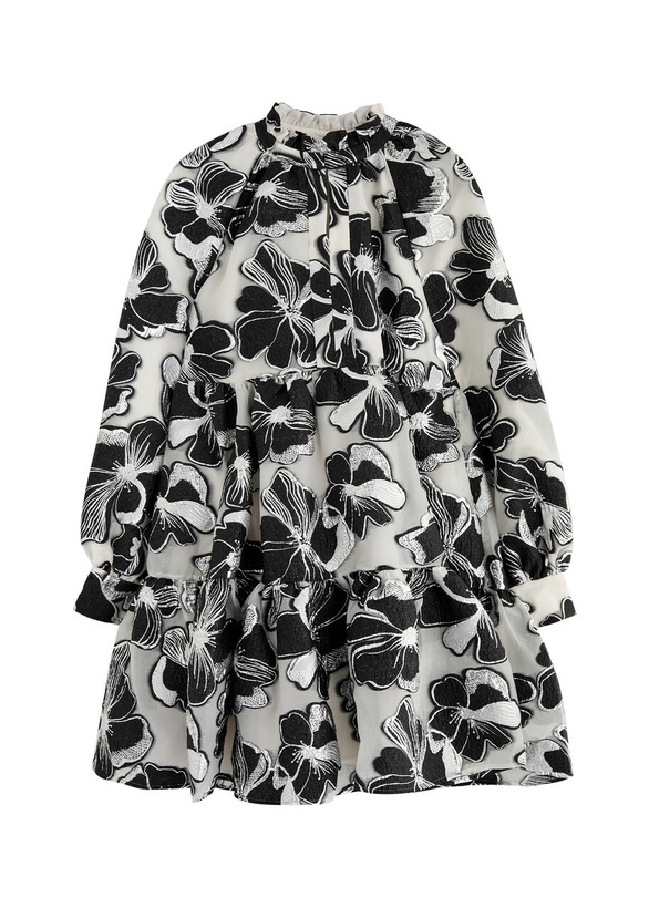 Photo: Stine Goya Floral-jacquard Organza Mini Dress Black And White