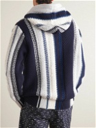 Orlebar Brown - Kirk Tanami Striped Crochet-Knit Cotton-Blend Hoodie - Blue