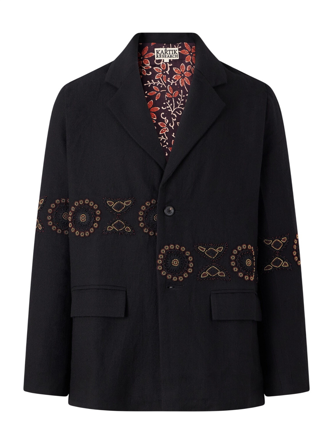 Kartik Research - Unstructured Embroidered Linen Blazer - Black