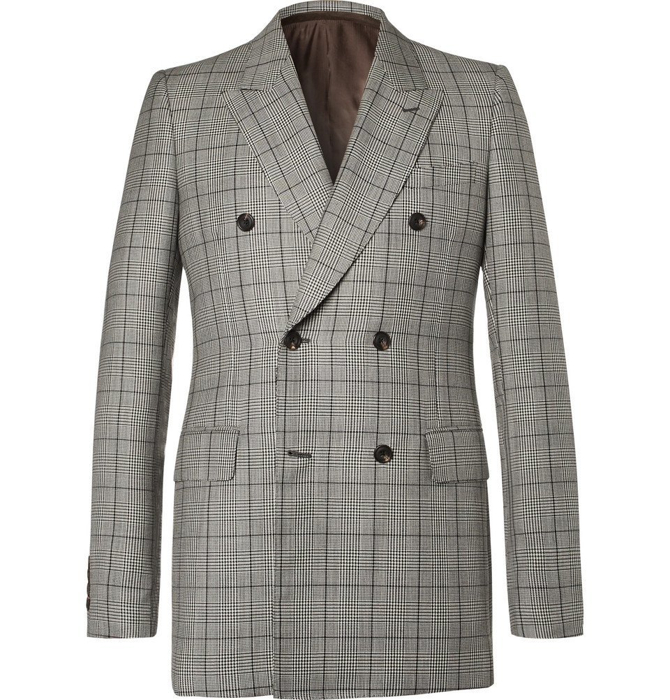 Alexander McQueen - Slim-Fit Double-Breasted Prince of Wales Checked Wool  and Mohair-Blend Suit Jacket - Gray Alexander McQueen