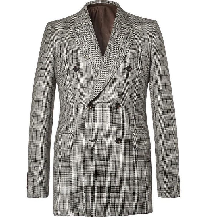 Photo: Alexander McQueen - Slim-Fit Double-Breasted Prince of Wales Checked Wool and Mohair-Blend Suit Jacket - Gray