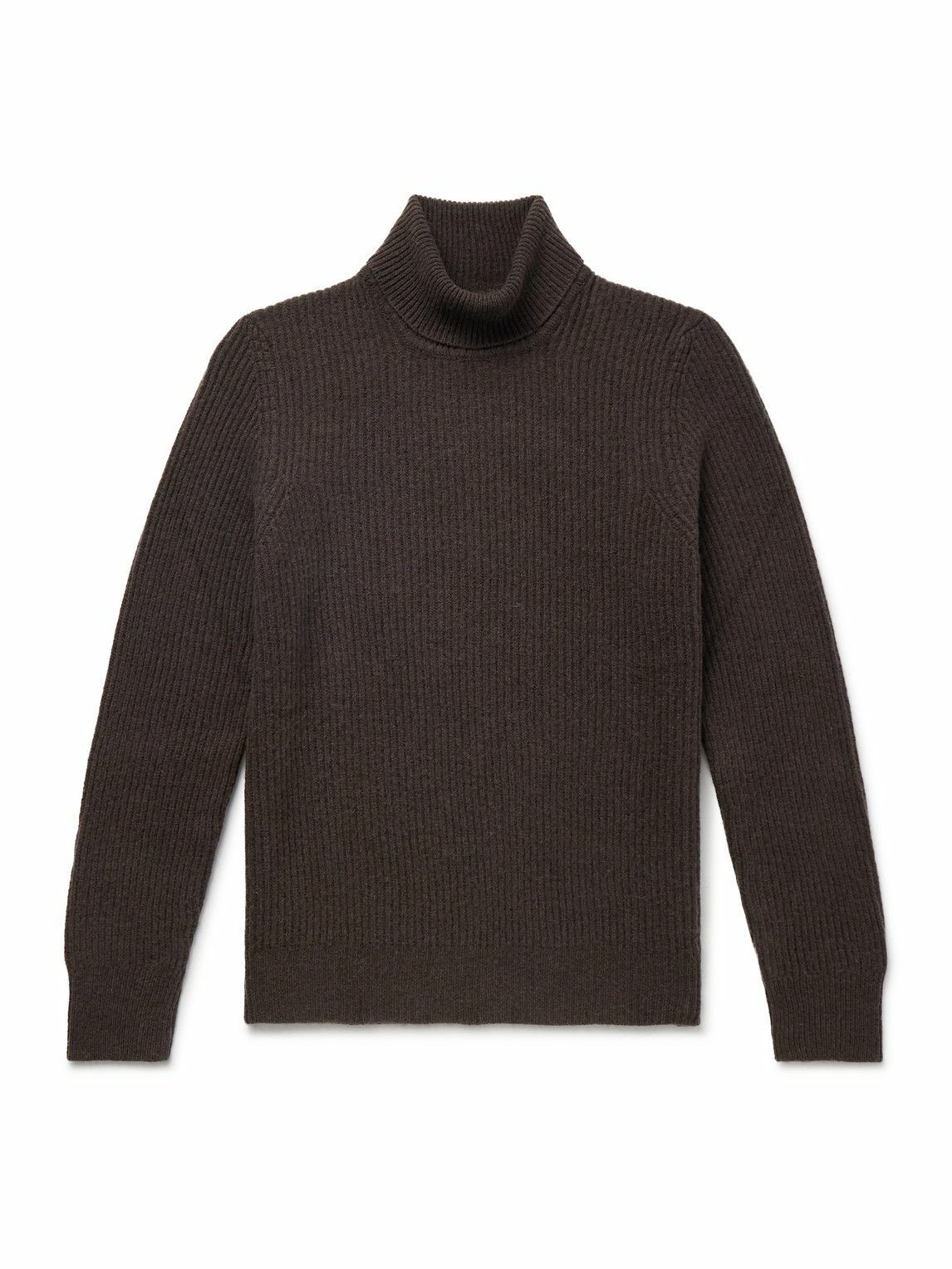 De Petrillo - Slim-Fit Ribbed Merino Wool and Cashmere-Blend Rollneck Sweater - Brown