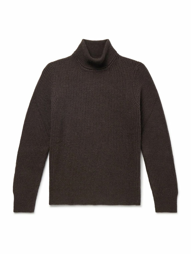 Photo: De Petrillo - Slim-Fit Ribbed Merino Wool and Cashmere-Blend Rollneck Sweater - Brown