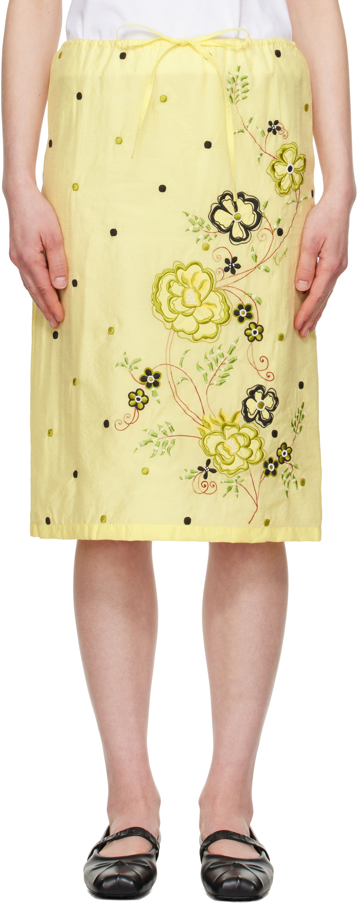 Kenzo Yellow Kenzo Paris 'KENZO Peonies' Embroidered Straight Midi Skirt
