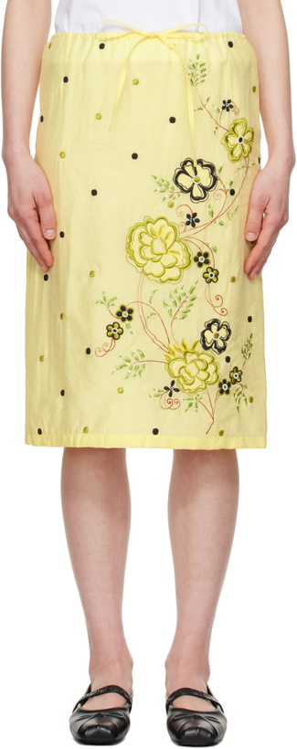 Photo: Kenzo Yellow Kenzo Paris 'KENZO Peonies' Embroidered Straight Midi Skirt