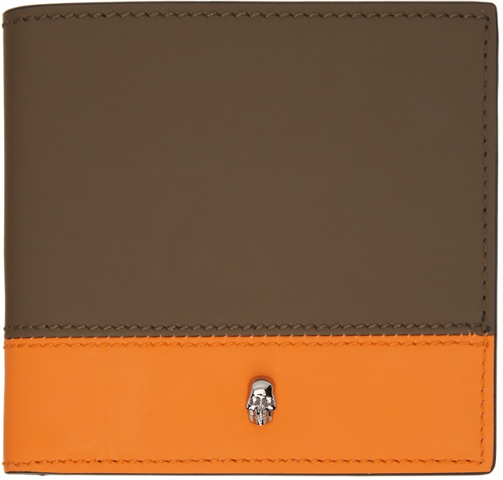 Photo: Alexander McQueen SSENSE Exclusive Khaki & Orange Bifold Wallet