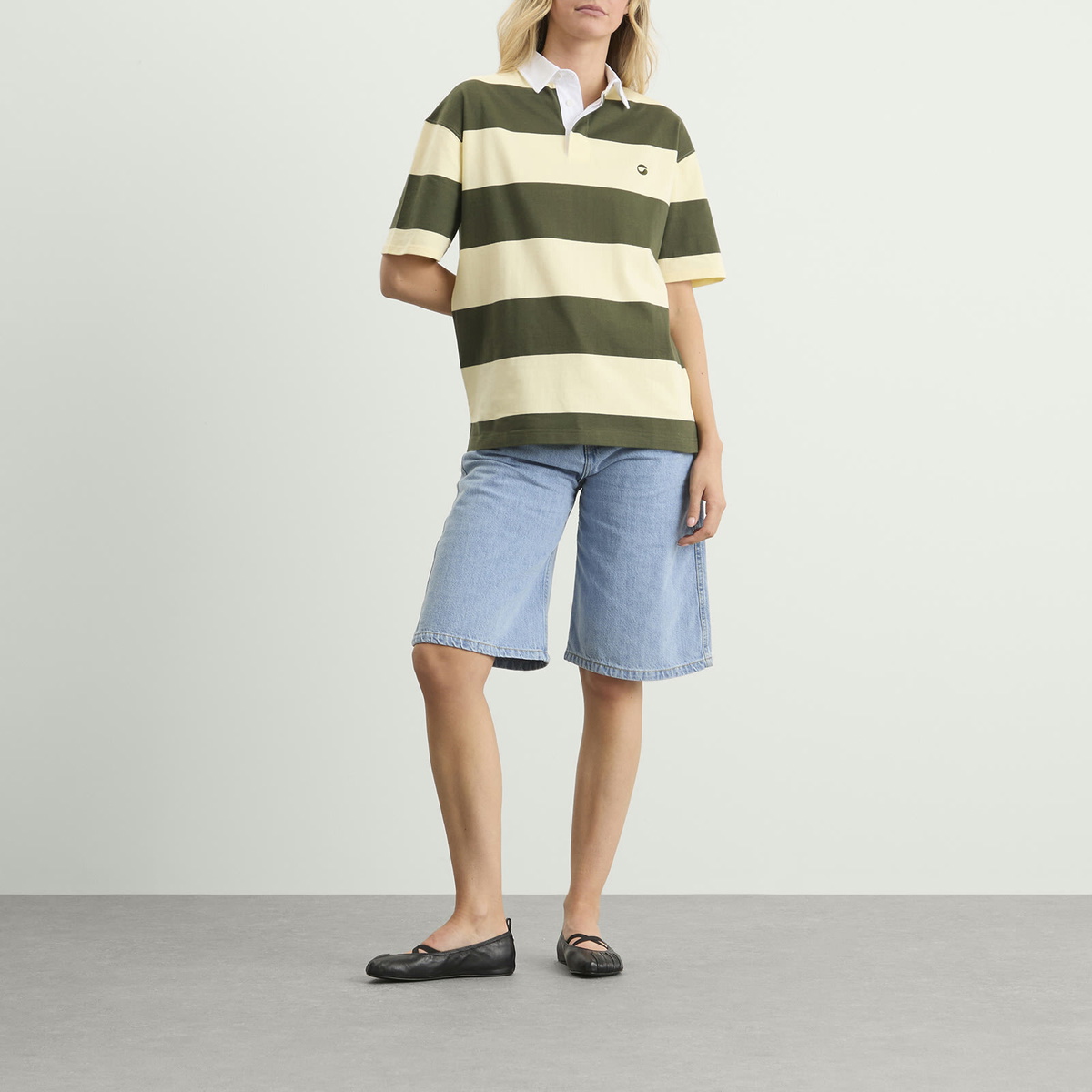 Coperni Women's Striped Polo Top in Green Yellow