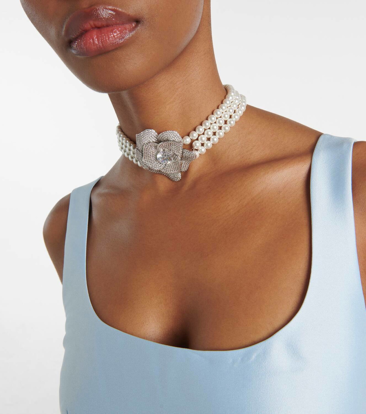 Self-Portrait Crystal Flower faux pearls-embellished choker