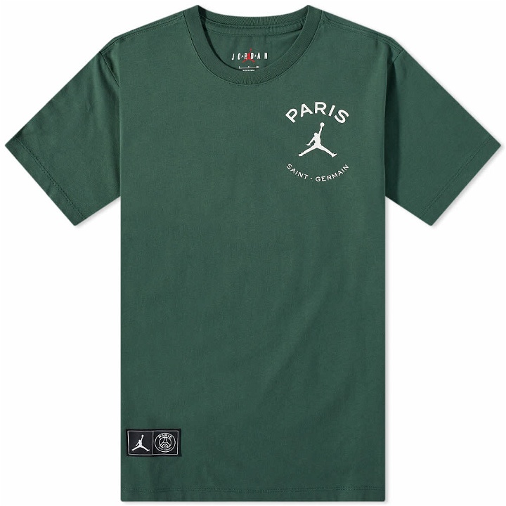 Photo: Air Jordan Men's PSG Logo T-Shirt in Noble Green/White