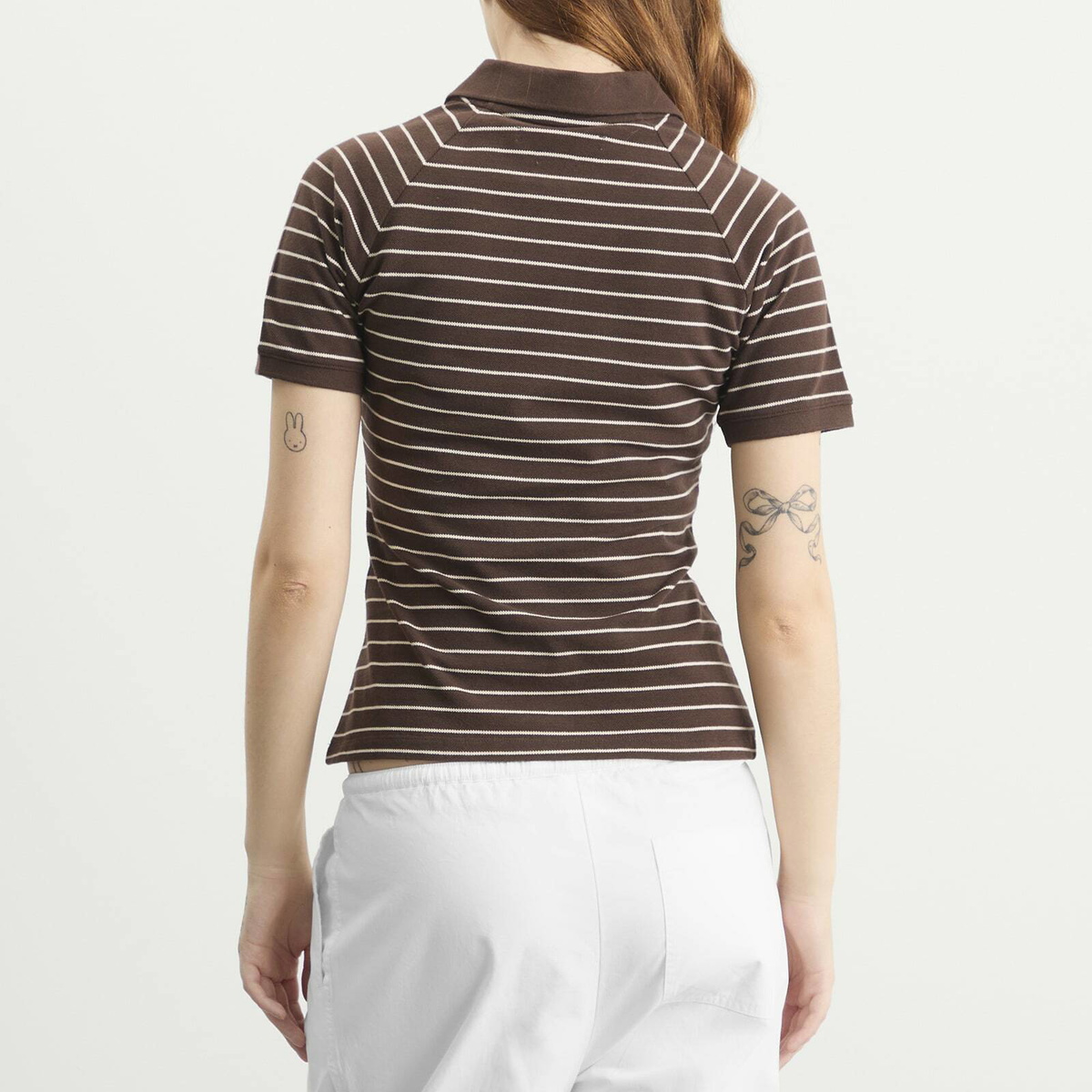 Samsøe Samsøe Women's Samia Short Sleeve Polo Top in Coffee Brown Stripe