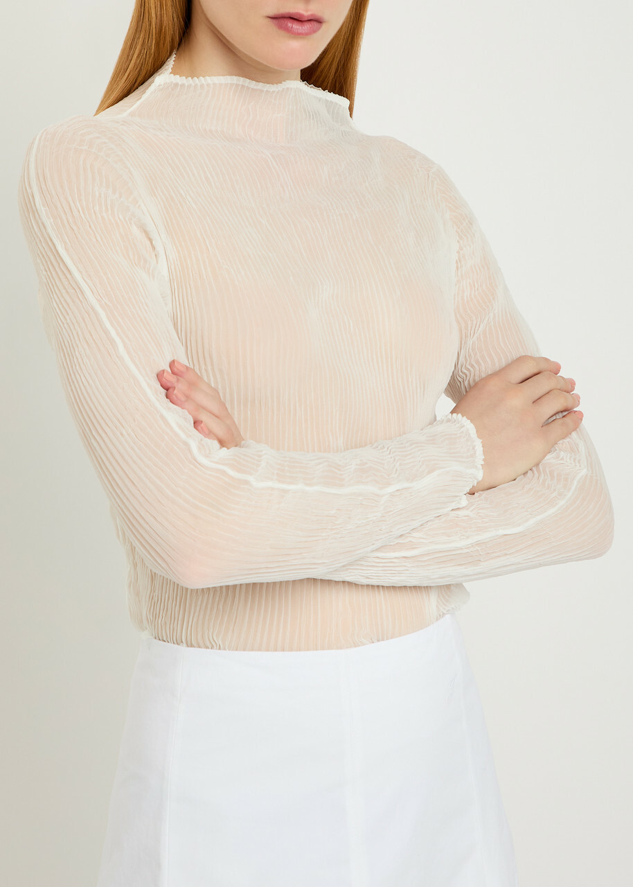 Issey Miyake Pleated Semi-sheer Chiffon top White
