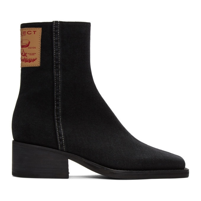 Photo: Y/Project Black Denim Fitted Ankle Boots