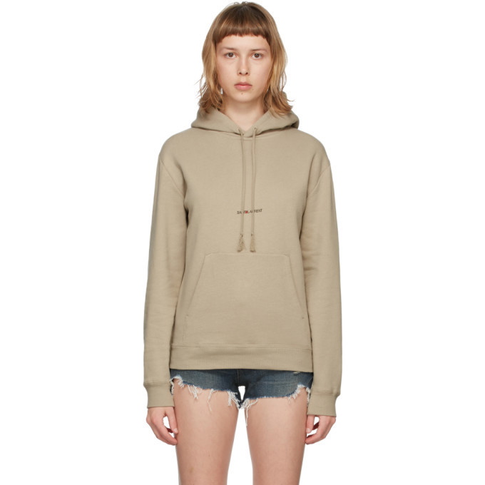 Photo: Saint Laurent Beige Rive Gauche Logo Hoodie