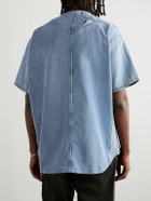 Greg Lauren - Frayed Appliquéd Embroidered Distressed Denim Shirt - Blue