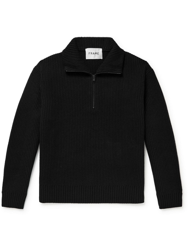 Photo: Frame - Ribbed Wool Half-Zip Sweater - Black
