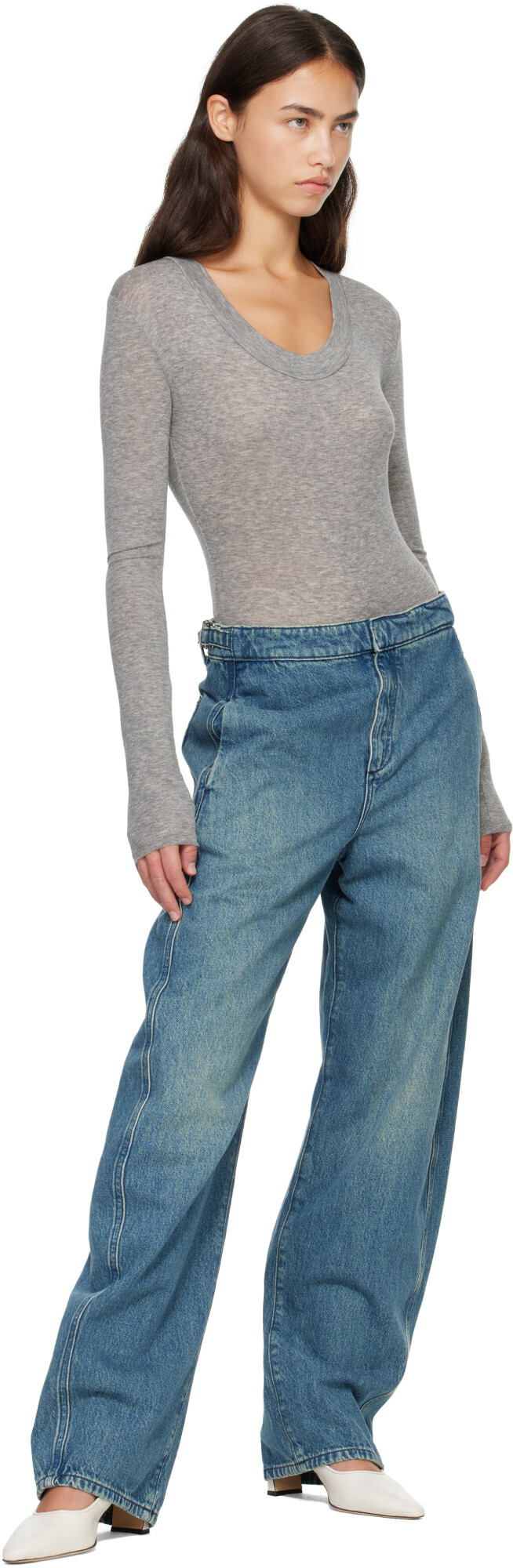Entire Studios Gray Circle Neck Bodysuit