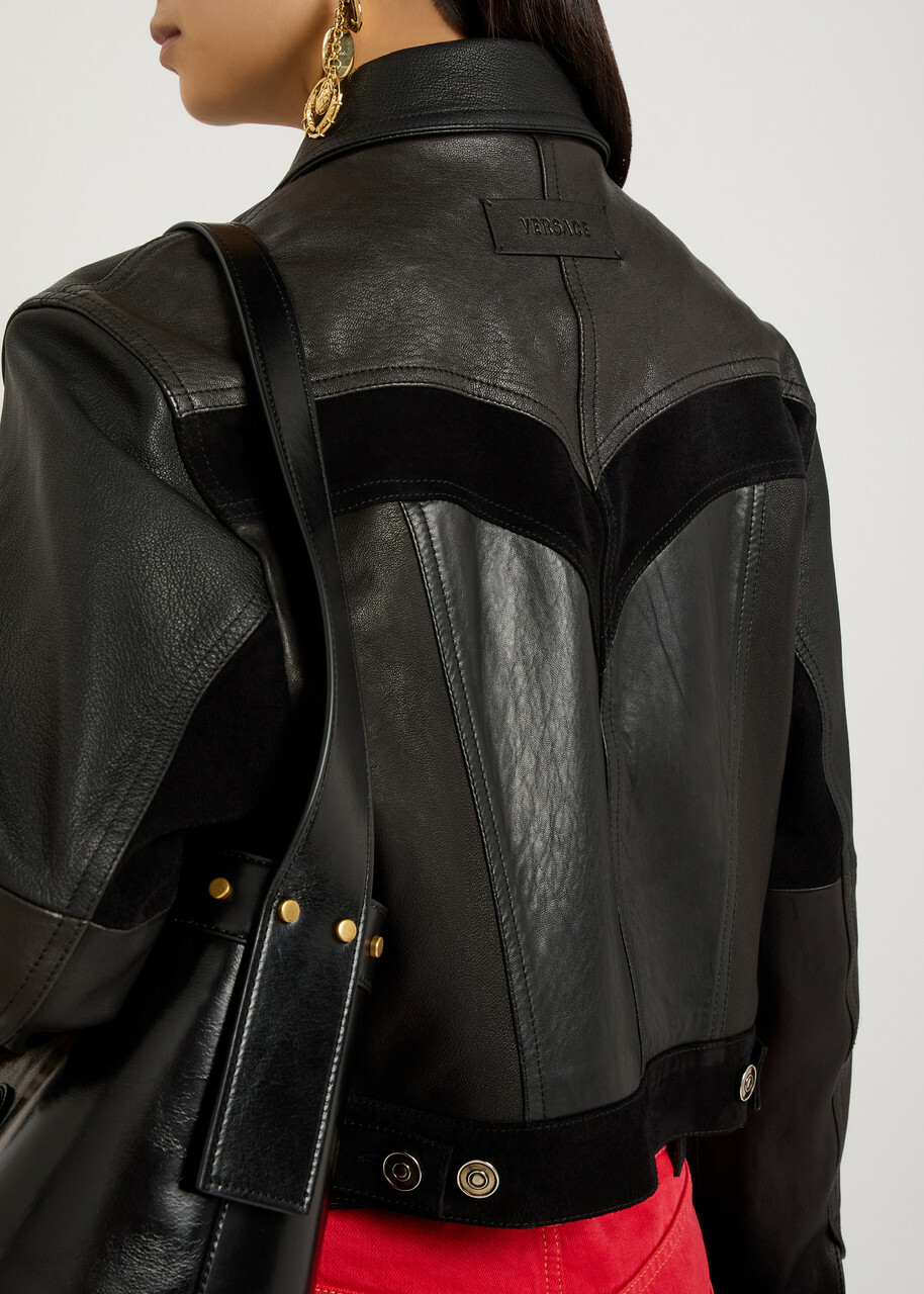 Versace Panelled Leather Jacket Black