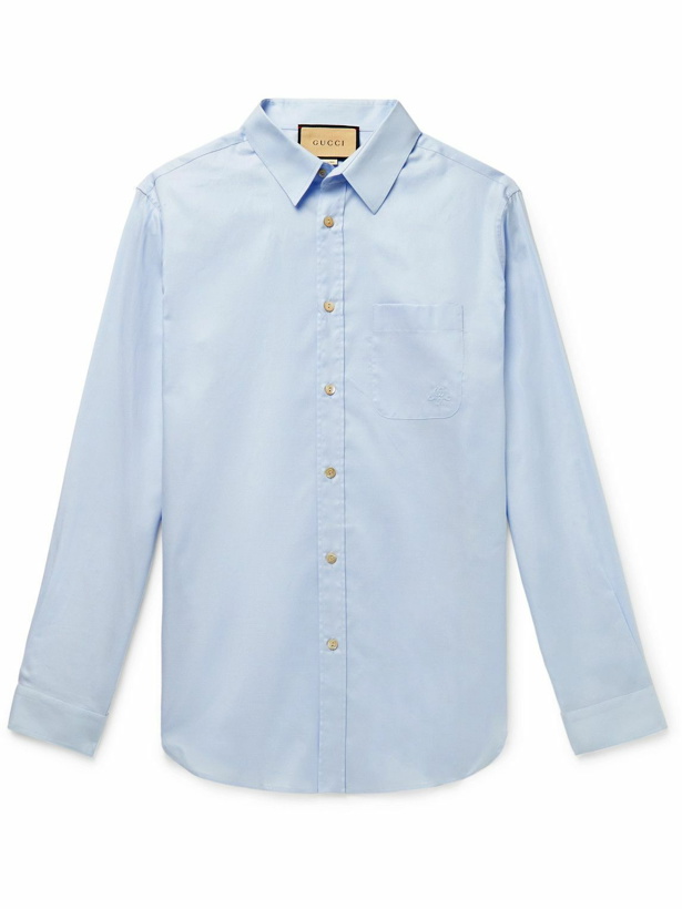 Photo: GUCCI - Logo-Embroidered Cotton Oxford Shirt - Blue