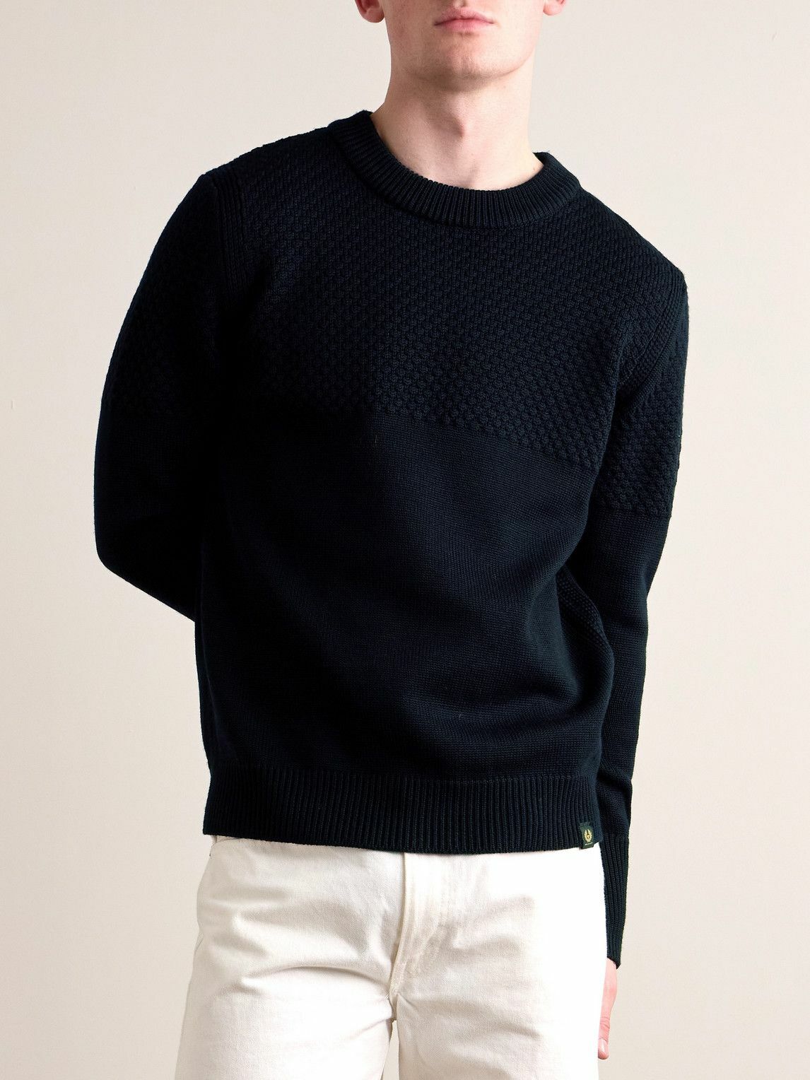 Belstaff Sternway Waffle-Knit Merino Wool Sweater Blue Belstaff