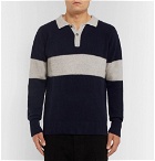 The Elder Statesman - Striped Knitted Cashmere Polo Shirt - Navy