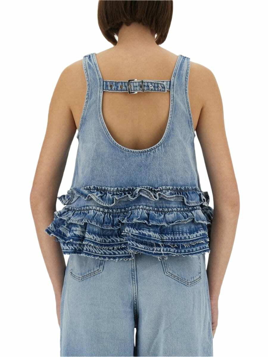 Ganni Denim Ruffle Top