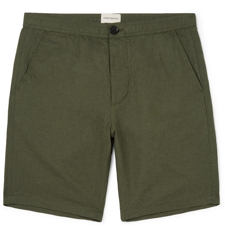 Photo: Oliver Spencer - Linton Linen and Cotton-Blend Shorts - Green