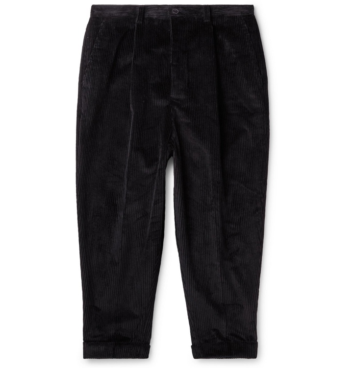 Photo: AMI - Cropped Tapered Cotton-Corduroy Trousers - Black