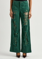 Christopher Esber Arboreal Lace-panelled Wide-leg Jeans Green