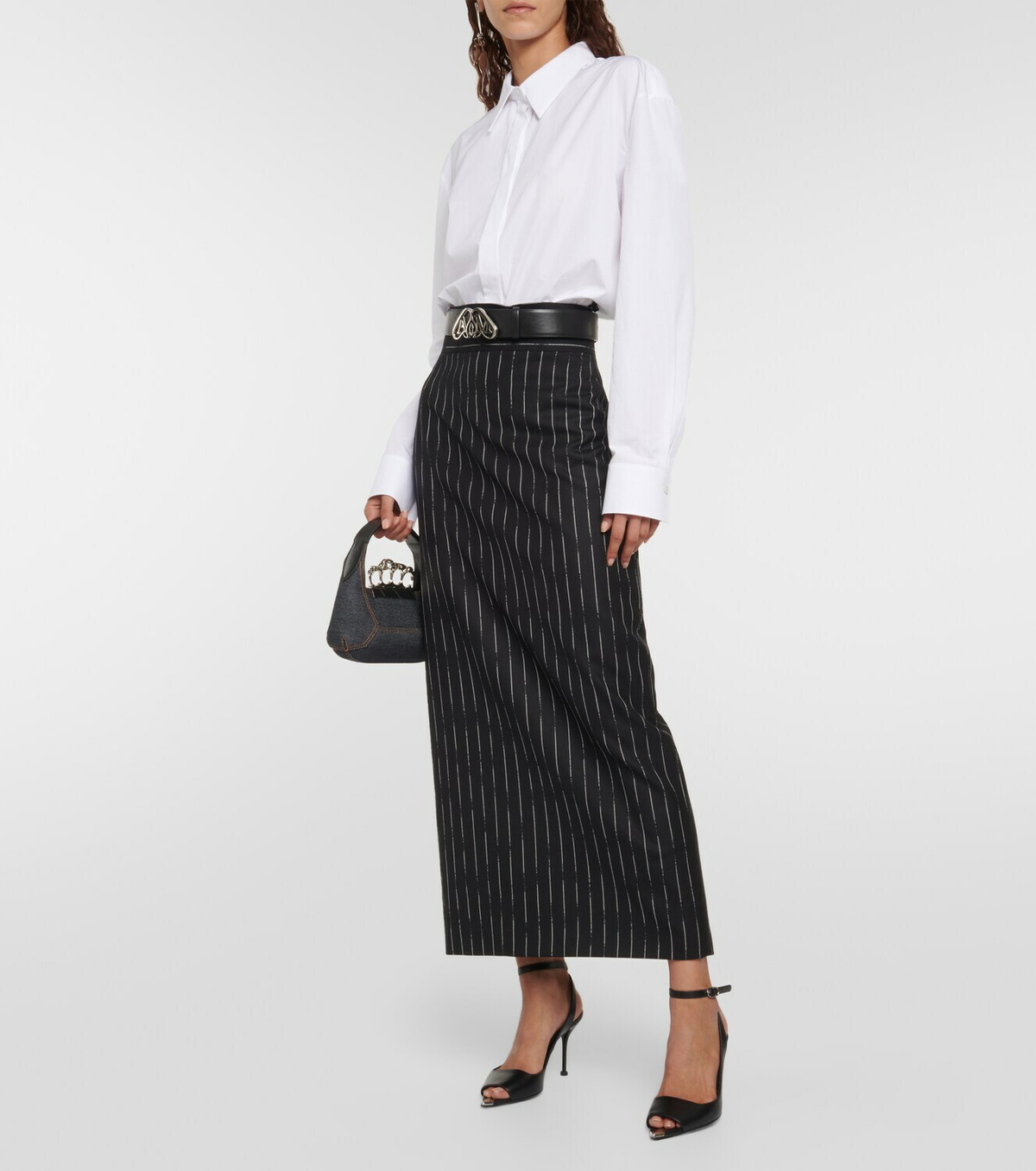 Alexander McQueen Pinstripe wool midi skirt Alexander McQueen