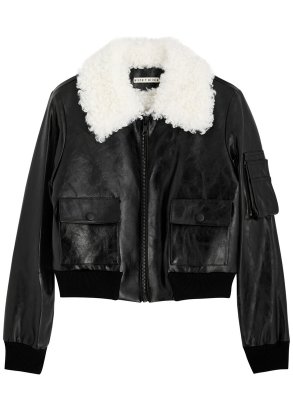 Photo: Alice + Olivia Willard Faux Fur-trimmed Faux Leather Jacket Black