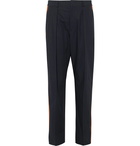 Valentino - Striped Pleated Cotton-Poplin Trousers - Blue