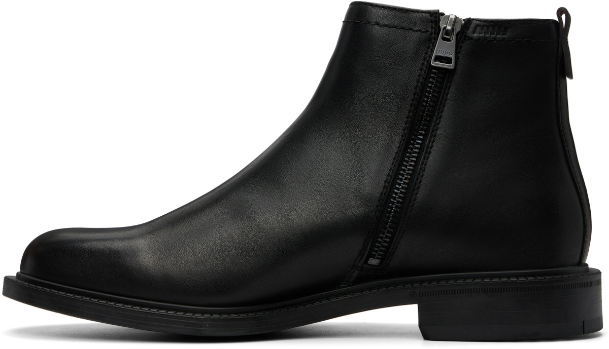 Hugo Black Leather Logo Trim Boots