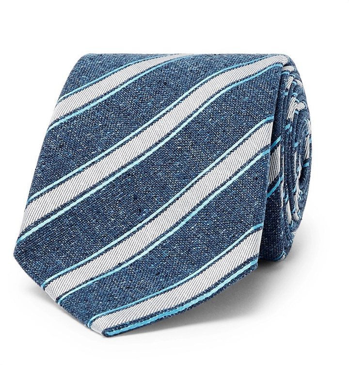 Photo: Canali - 8cm Striped Mélange Silk and Cotton-Blend Tie - Men - Navy