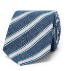 Canali - 8cm Striped Mélange Silk and Cotton-Blend Tie - Men - Navy